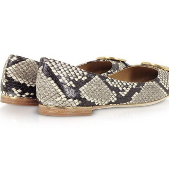 Tory Burch Cap Toe Minnie Ballet Flats Gold Logo Two Tone Roccia Black 9.5 - Picture 7 of 8